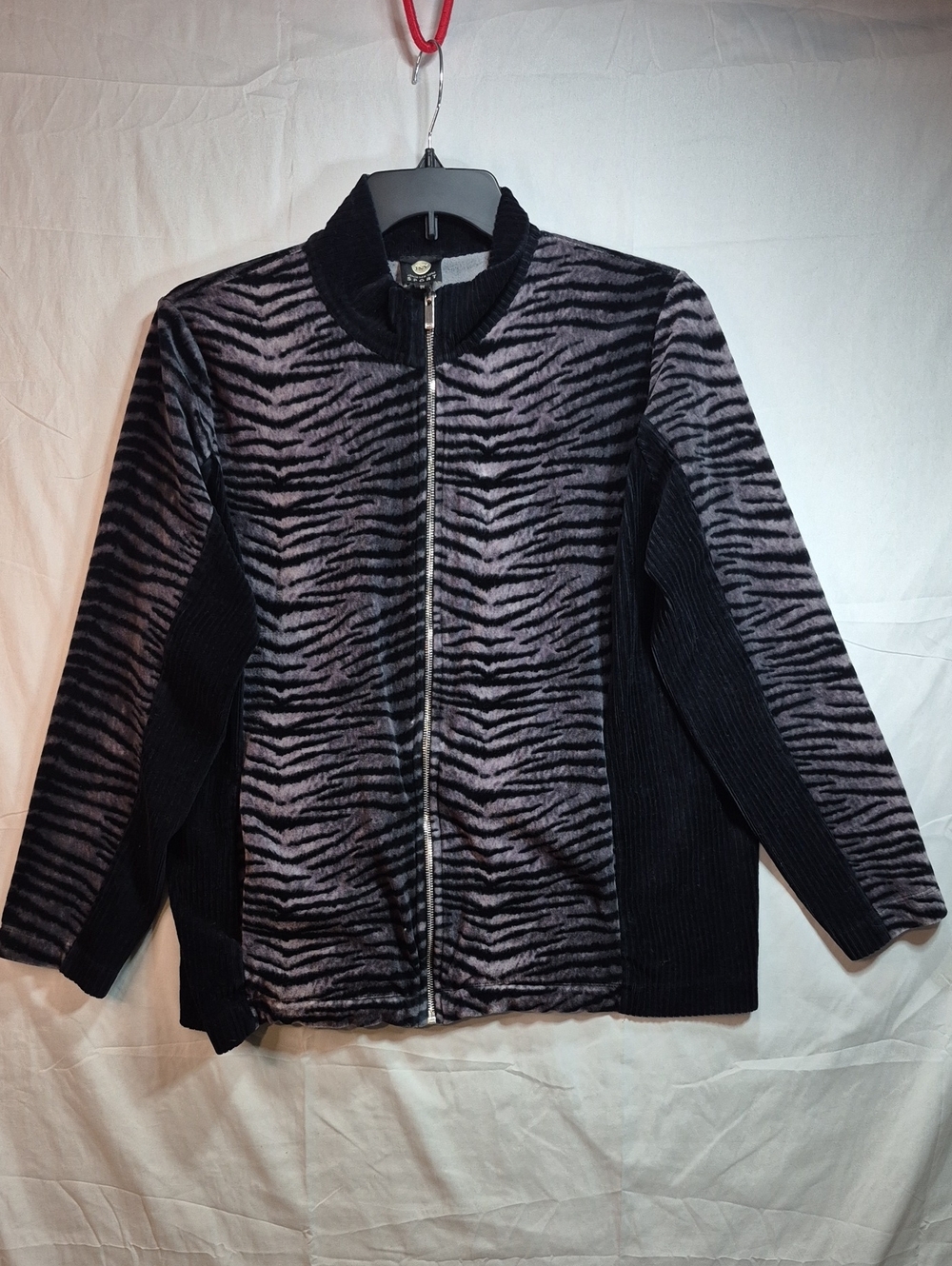 Zebra Print Zip-Up Jacket in Black and Gray